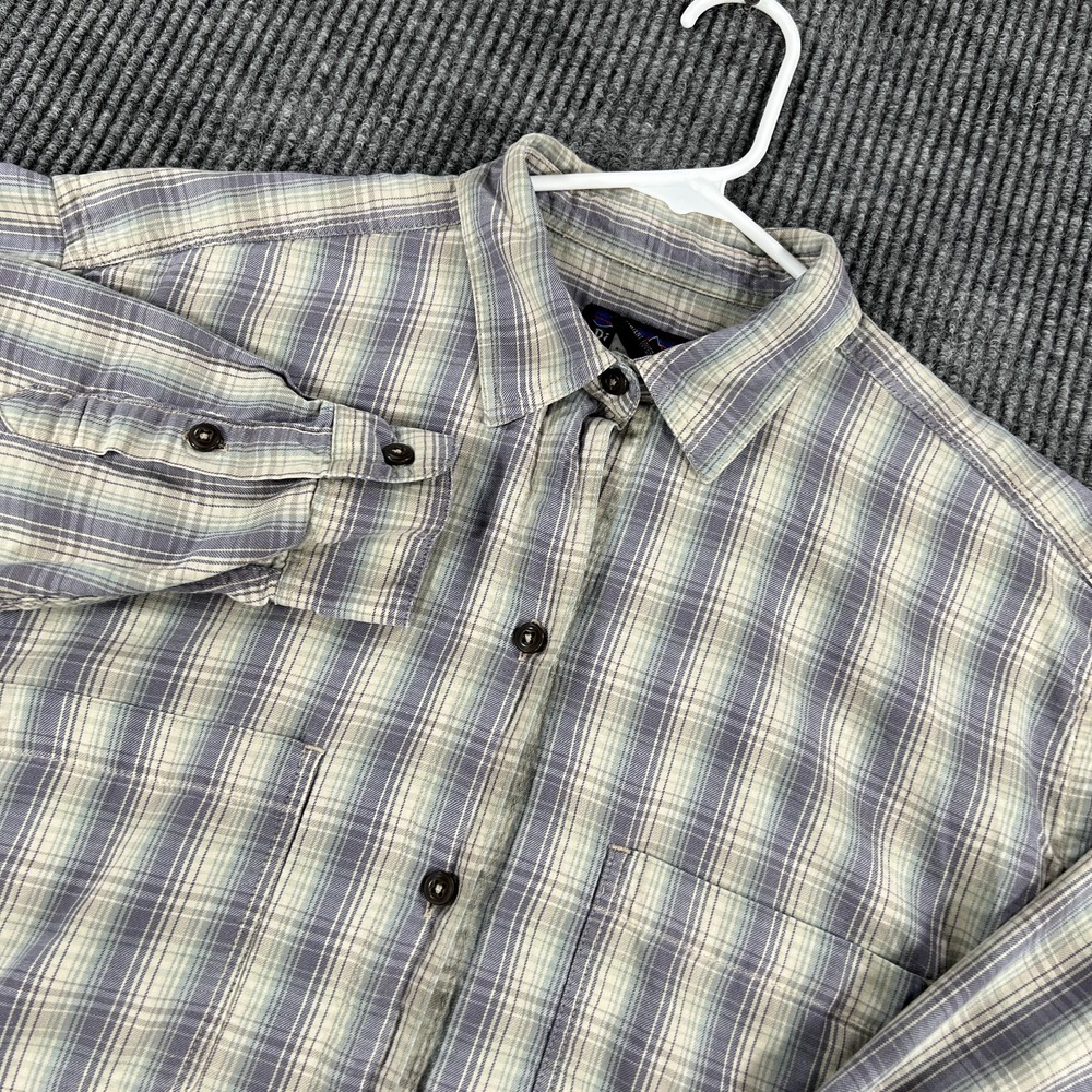 Patagonia Shirt Womens Medium Gray Blue Plaid Long Sleeve Button Up Outdoor Hike